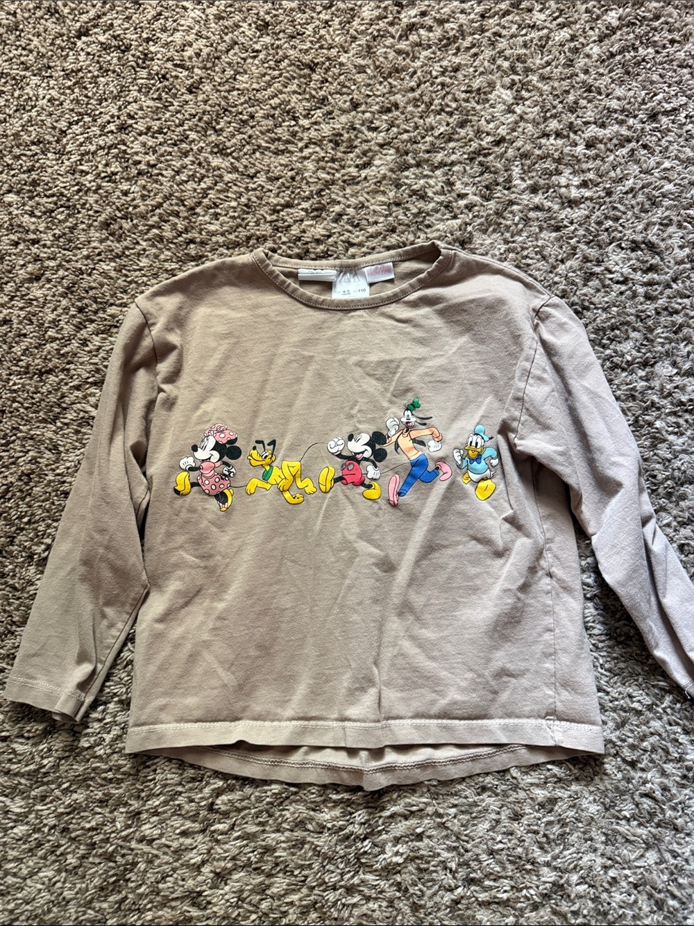 Zara Beige Long-Sleeve Tee with Disney Characters